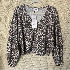 NWT LNA Leopard V Neck Sweater